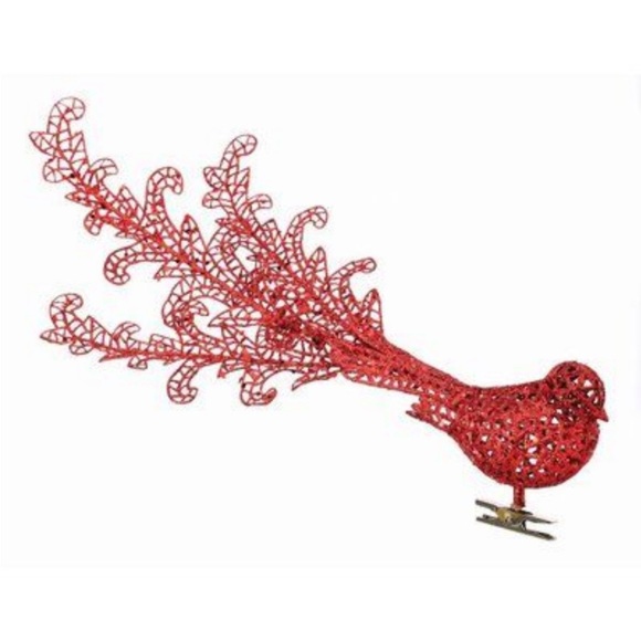 NEW! Set of 2 Glitter Red Bird Shaped Christmas Ornament w clip. - Picture 1 of 3